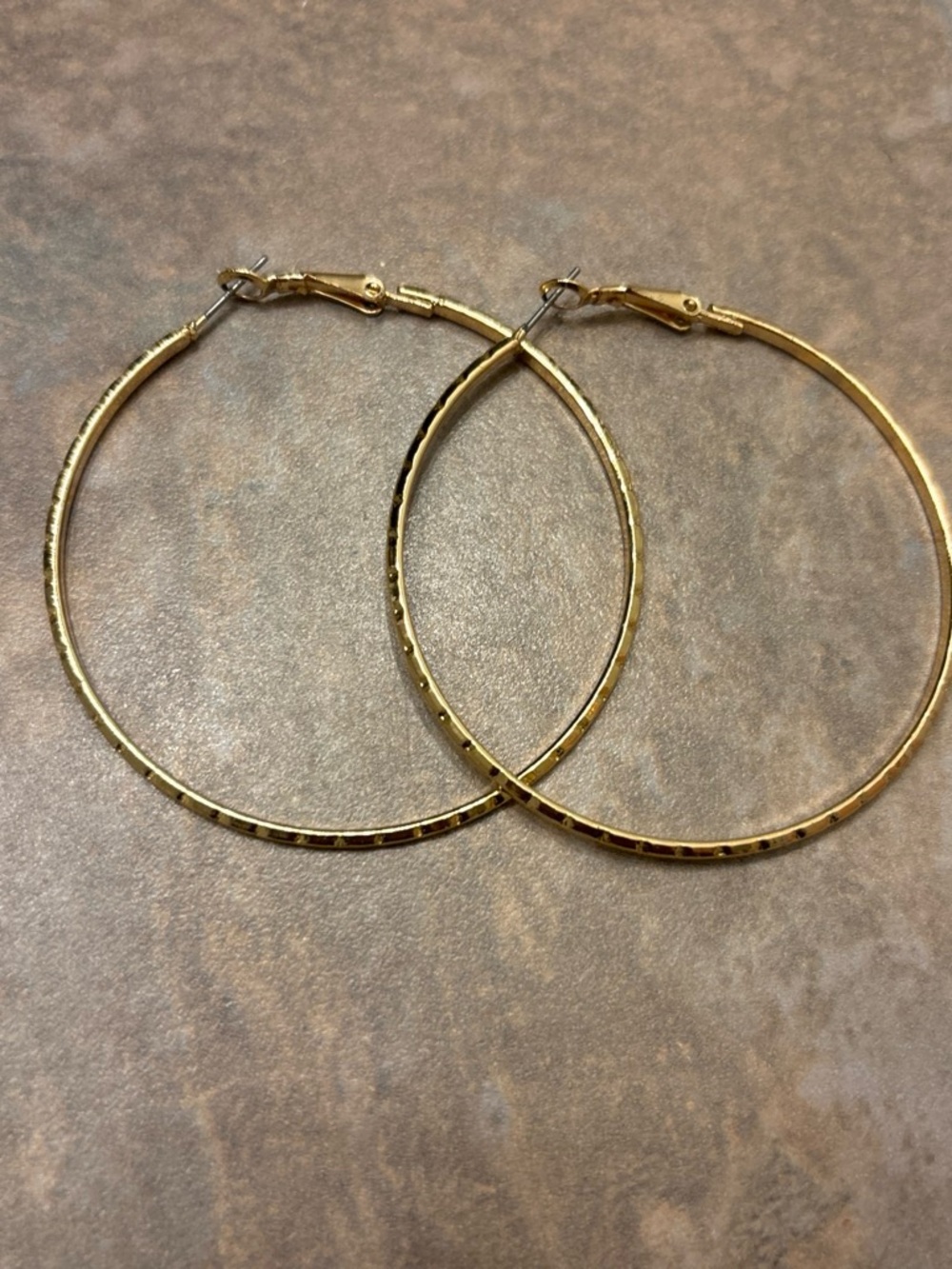 Gold Textured Hoop Earrings - Women's Jewelry